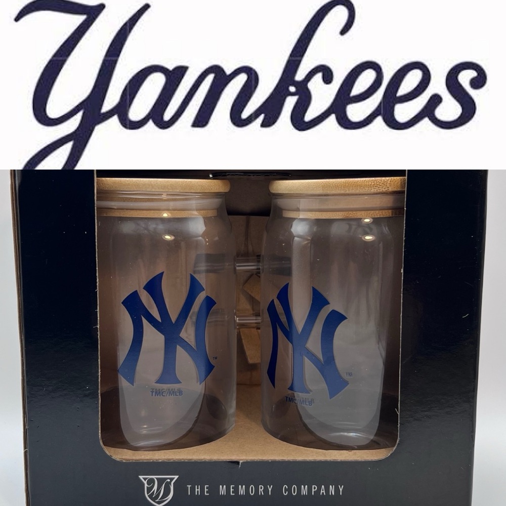 3/$30 New York Yankees 16oz. Glass Can with Lid & Straw 2-Pack